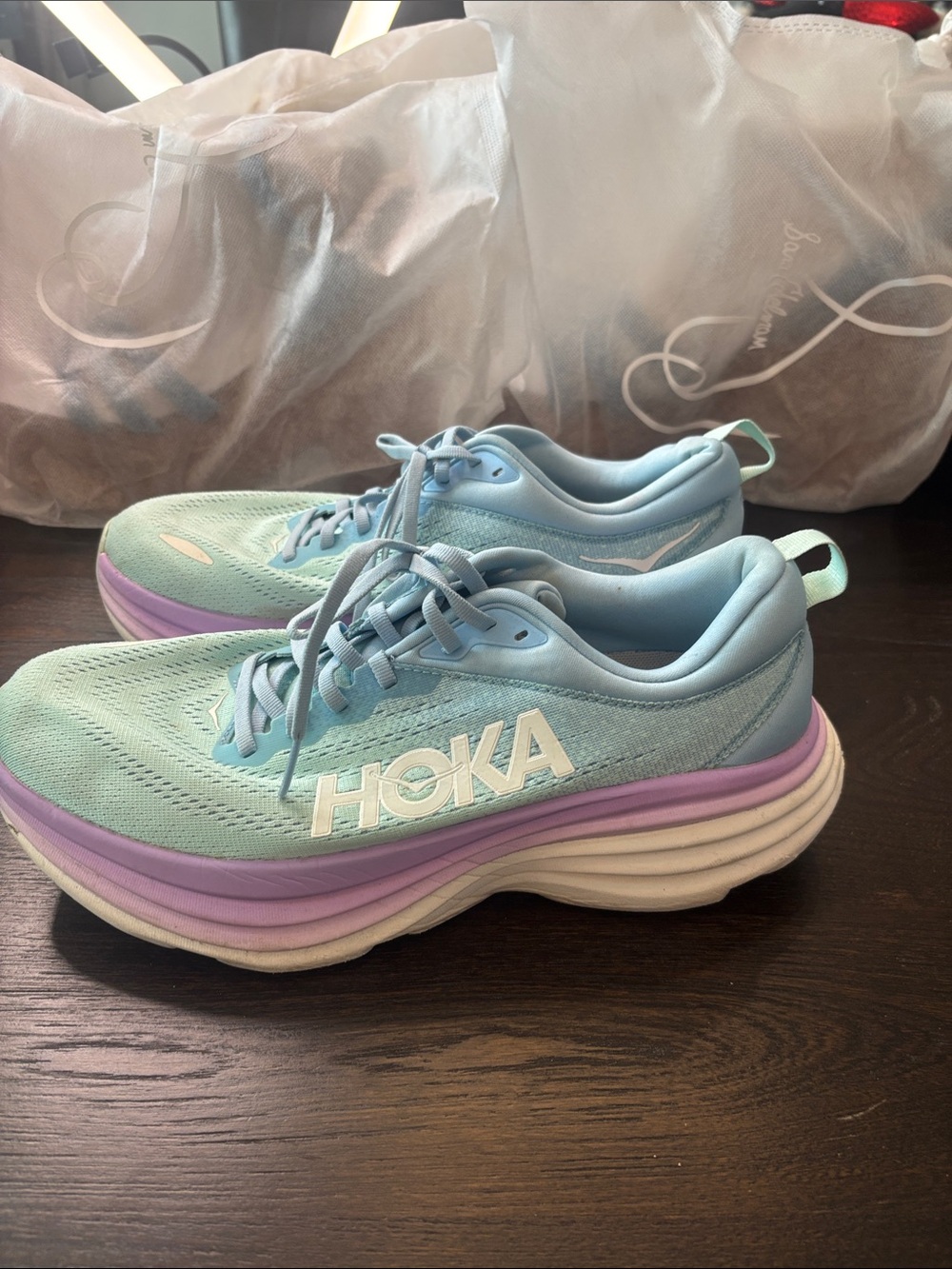 Hoka Women's Mint and Lavender Lightweight Running Shoes - Picture 3 of 9
